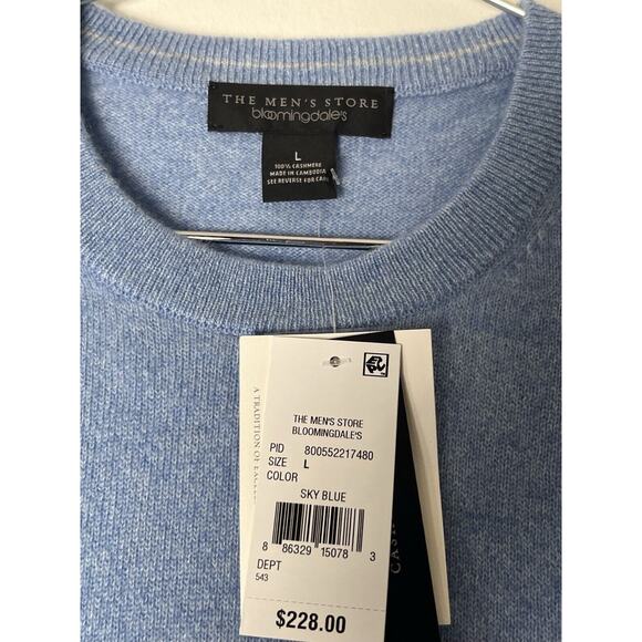 New Bloomingdale Sweater Mens Large Pullover Cashmere Light Blue L NWT $228 - Picture 3 of 7